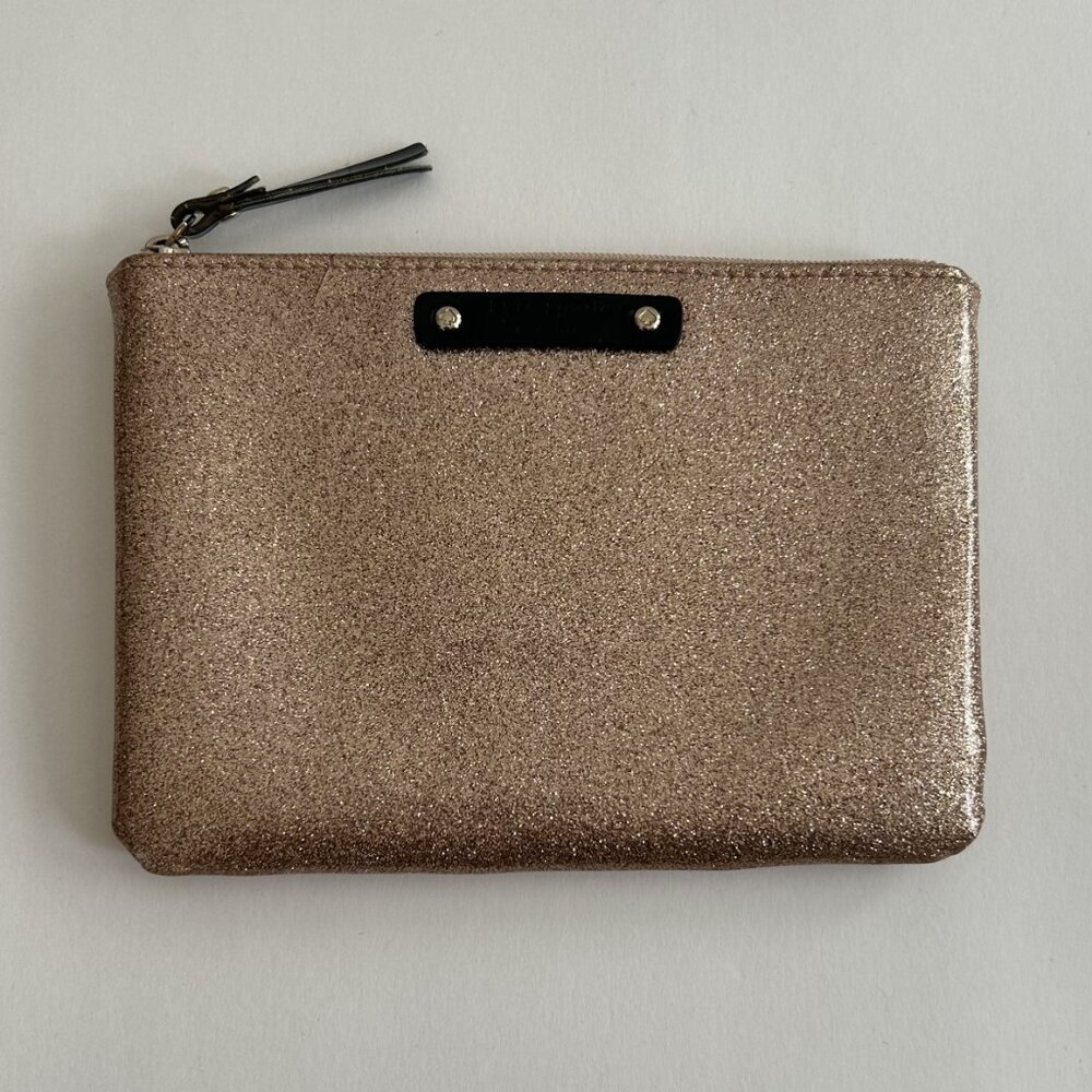Kate Spade New York Rose Gold Pink Glitter Pouch Make-up bag Purse; 6.5" wide